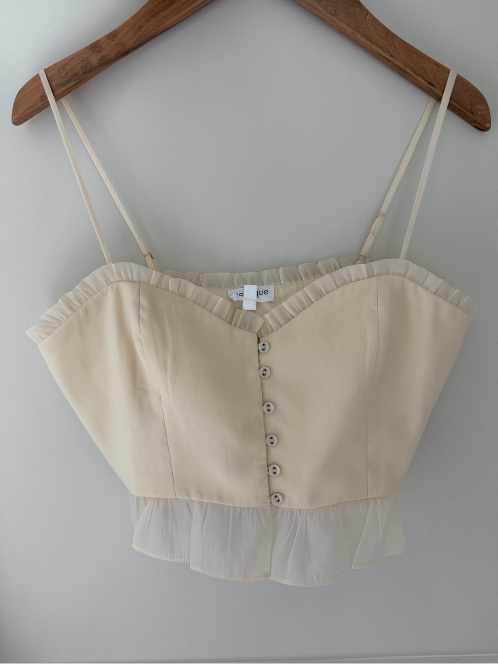Vestique Womens Cream corset-style crop top ruffle and button detail Size L